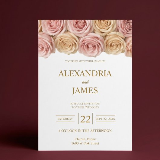 Invitation Mariage Roses Fuschia & Champagne