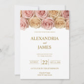 Invitation Mariage Roses Fuschia & Champagne (Devant)