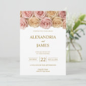 Invitation Mariage Roses Fuschia & Champagne (Debout devant)