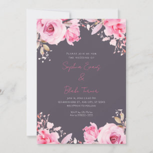 Invitation Mariage Roses Roses Fumées Grises d'Été