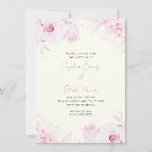 Invitation Mariage Roses Roses Pink Été Jaune Clair