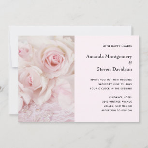 Invitation Mariage - Roses Roses Roses & Dentelle Élégante