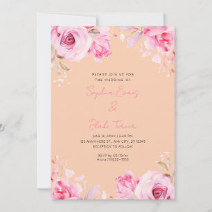 Invitation Mariage Roses Roses Roses Été Abricot Orange