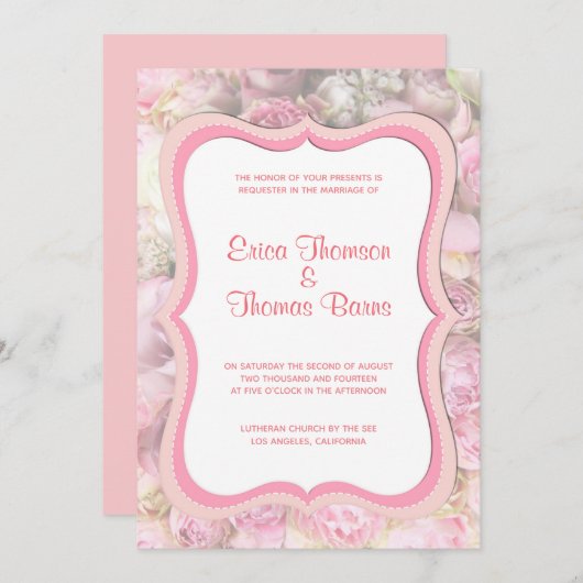 Invitation Mariage Roses Tons Pastel (Devant / Derrière)