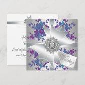 Invitation Mariage Roses Violettes Turquoise (Devant / Derrière)