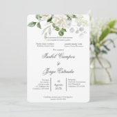 Invitation Mariage Rosier Blanc Feuillage (Debout devant)