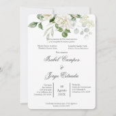 Invitation Mariage Rosier Blanc Feuillage (Devant)