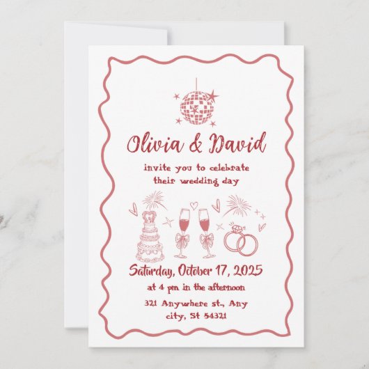 Invitation Mariage rouge à main (Devant)