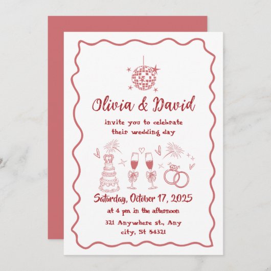 Invitation Mariage rouge à main (Devant / Derrière)