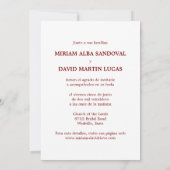 Invitation Mariage rouge bilingue minimaliste (Dos)