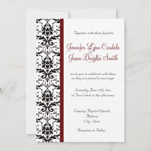 Invitation Mariage rouge blanc de rayure de noir victorien de (Devant)