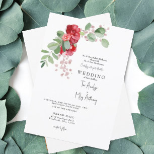 Invitation Mariage Rouge & Blush Floral Eucalyptus Deux Paren