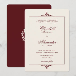 Invitation Mariage Rouge Bourgogne Blason Ovale Vintage Argen