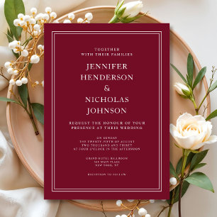 Invitation Mariage Rouge Bourgogne Élégant Formel Classique