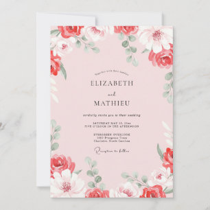 Invitation Mariage Rouge Cerise et Rose