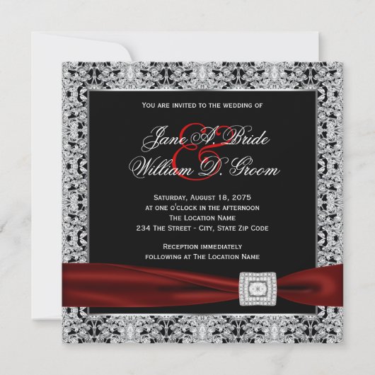 Invitation Mariage Rouge Cranberry et Noir (Devant)
