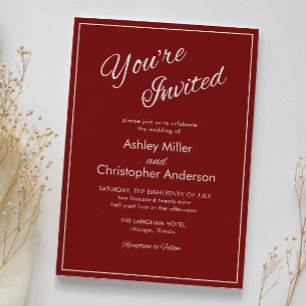 Invitation Mariage rouge Crimson de script minimaliste