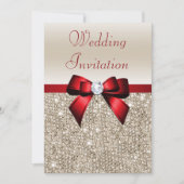 Invitation Mariage rouge d'arc de paillettes de Champagne de (Devant)