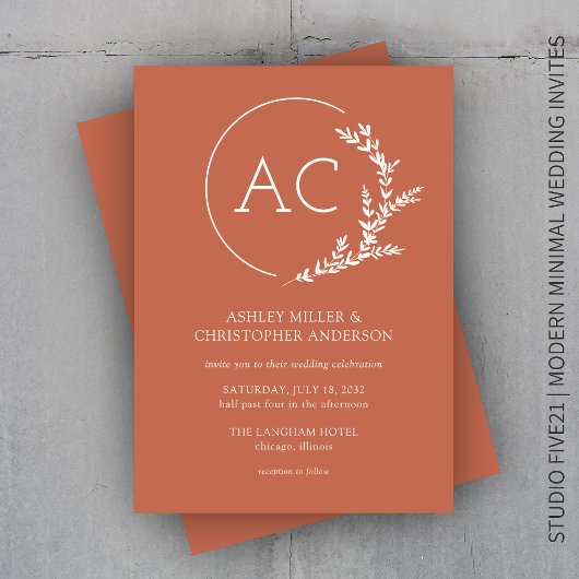 Invitation Mariage rouge de charpente de feuillage moderne