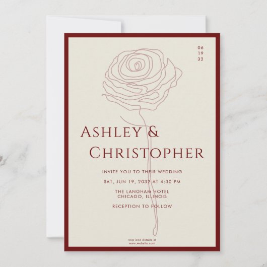 Invitation Mariage rouge de Crimson floral tiré moderne (Devant)