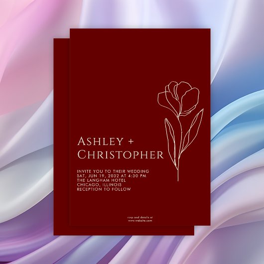 Invitation Mariage rouge de Crimson floral tiré moderne