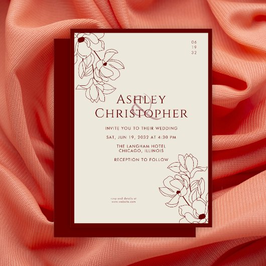 Invitation Mariage rouge de Crimson floral tiré moderne
