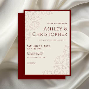 Invitation Mariage rouge de Crimson floral tiré moderne