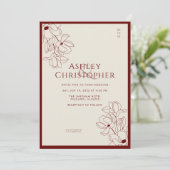 Invitation Mariage rouge de Crimson floral tiré moderne (Debout devant)