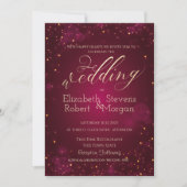 Invitation Mariage Rouge Élégant Simple Confettis (Devant)