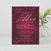 Invitation Mariage Rouge Élégant Simple Confettis (Debout devant)