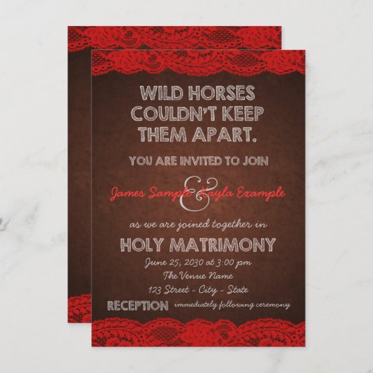 Invitation Mariage rouge et Brown (Devant / Derrière)