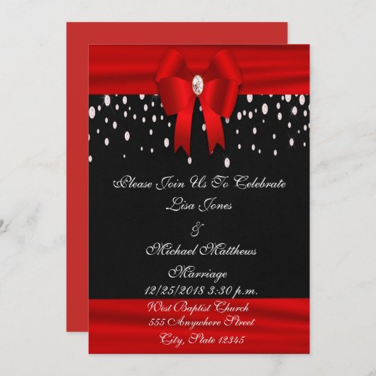 Invitation Mariage rouge et noir (Devant / Derrière)
