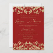 Invitation Mariage rouge et or Damask Emblem (Devant)