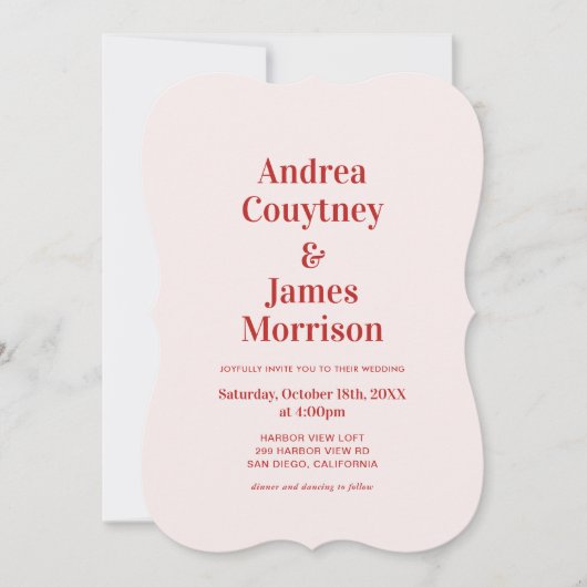 Invitation Mariage rouge et rose clair (Devant)
