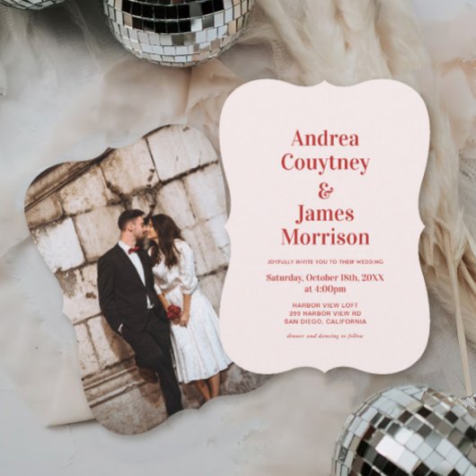 Invitation Mariage rouge et rose clair