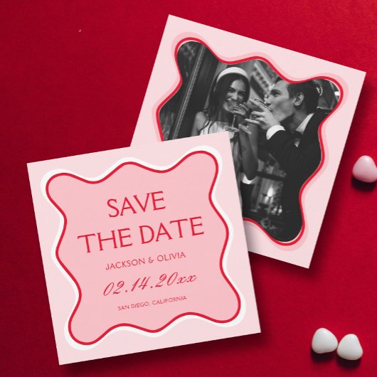 Invitation Mariage rouge et rose Enregistrer la photo Date