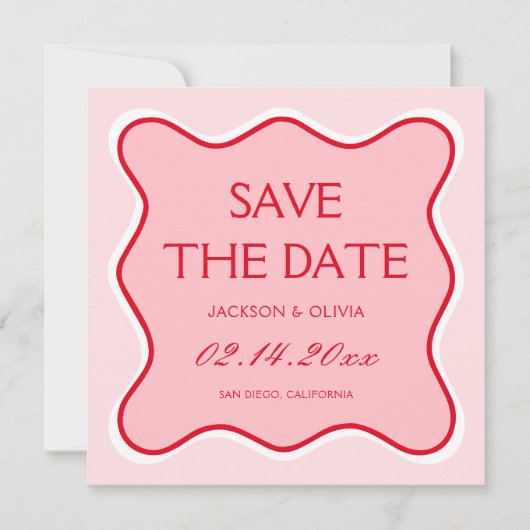 Invitation Mariage rouge et rose Enregistrer la photo Date (Devant)