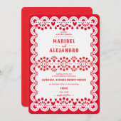 Invitation Mariage rouge floral du Mexique Papel Picado (Devant / Derrière)