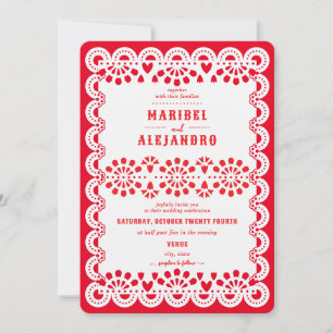 Invitation Mariage rouge floral du Mexique Papel Picado