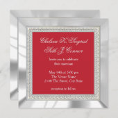 Invitation Mariage rouge foncé et argent (Devant / Derrière)