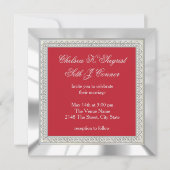 Invitation Mariage rouge foncé et argent (Devant)