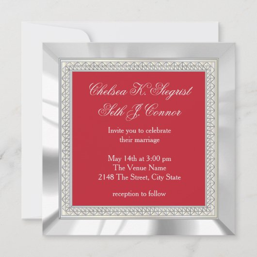 Invitation Mariage rouge foncé et argent (Devant)