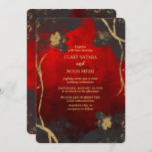 Invitation Mariage rouge, gris et or élégant et charmant (Devant / Derrière)