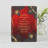 Invitation Mariage rouge, gris et or élégant et charmant (Debout devant)