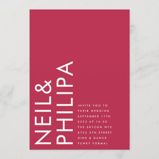 Invitation Mariage rouge magenta (Devant)