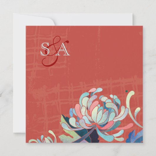 Invitation Mariage rouge moderne Chrysanthemum (Devant)