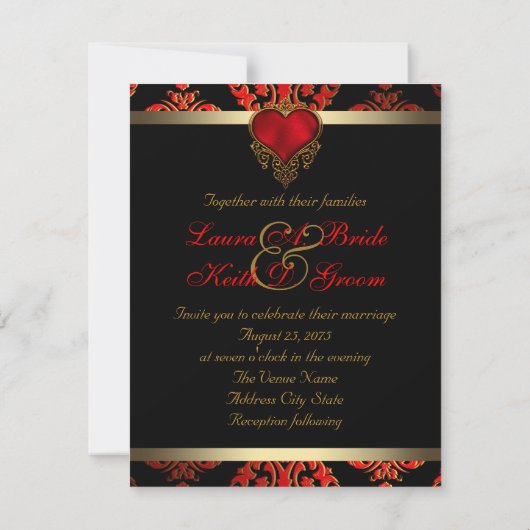 Invitation Mariage rouge noir et or (Dos)