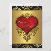 Invitation Mariage Rouge Noir Or Cœur (Devant)