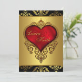 Invitation Mariage Rouge Noir Or Cœur (Debout devant)