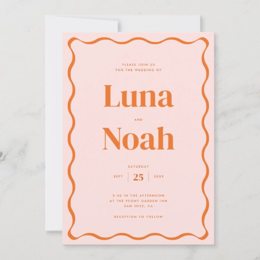 Invitation Mariage rouge orange rétro (Devant)